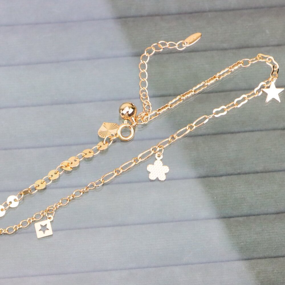 "Rose Gold Anklet with Star Charms & Shiny Links, XPAL1170
